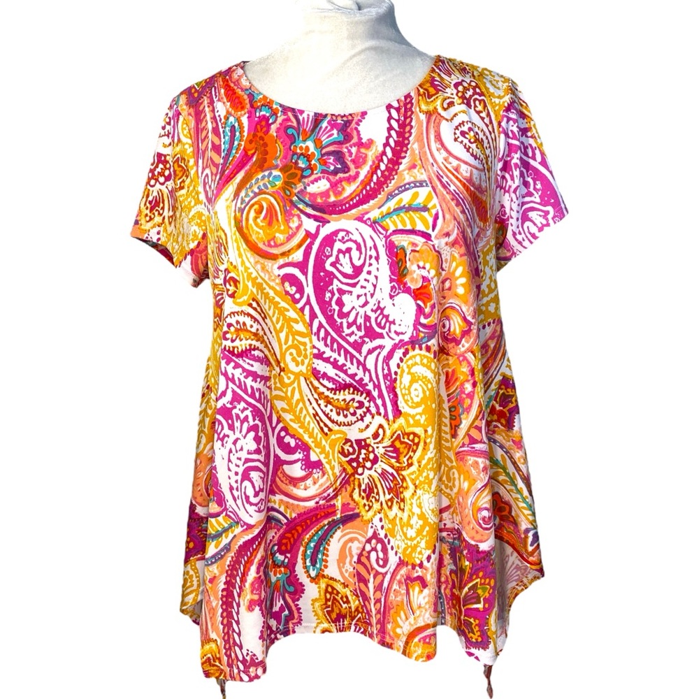 Chaus Paisley Coral Short Sleeve Blouse size M